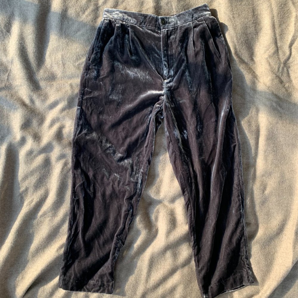 NWT Madewell Velvet Tapered Pleat, Pull-On Pants, Gray